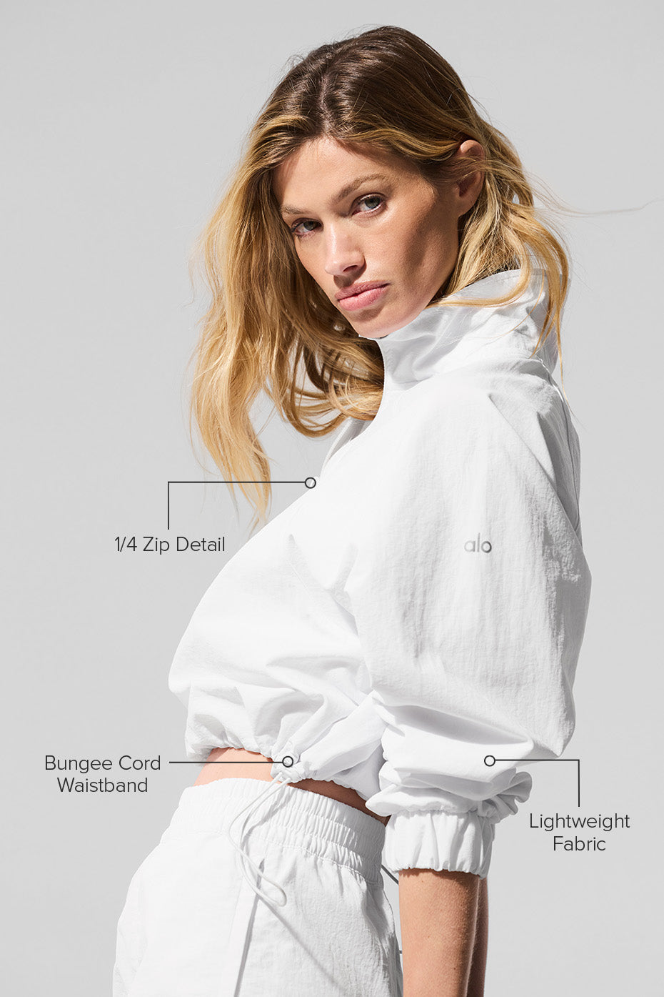alo Cropped 1/4 Zip Alumni Pullover - White