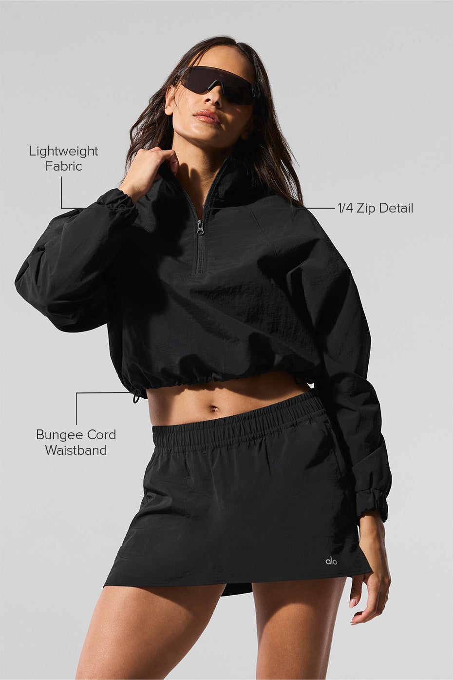 alo Cropped 1/4 Zip Alumni Pullover - Black