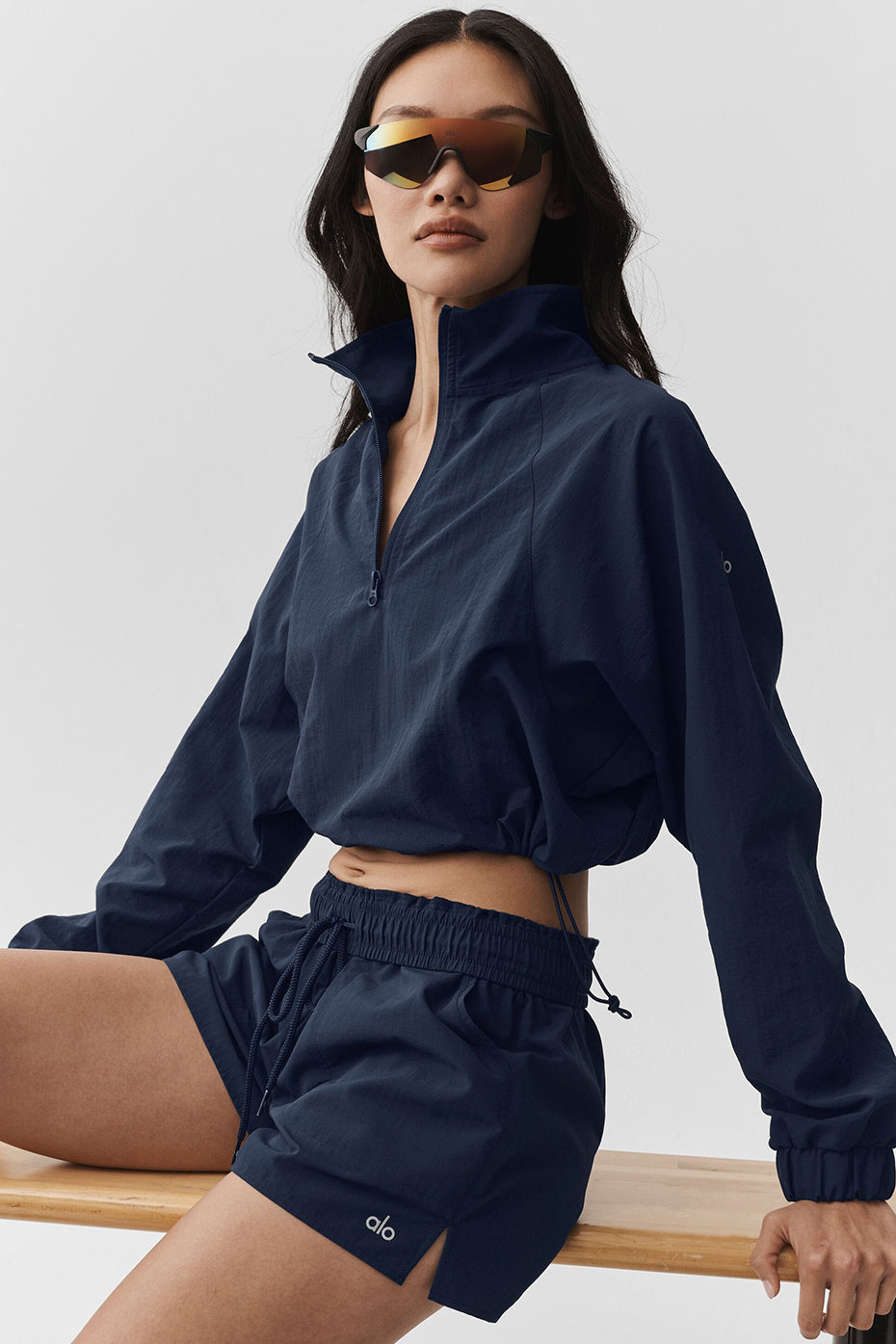 alo Cropped 1/4 Zip Alumni Pullover - Navy