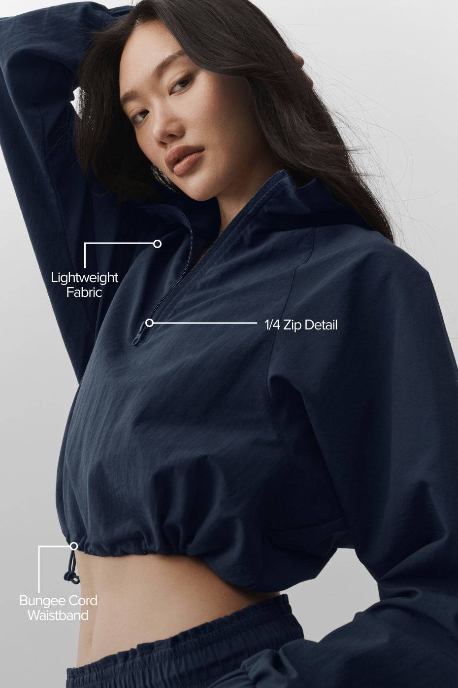 alo Cropped 1/4 Zip Alumni Pullover - Navy