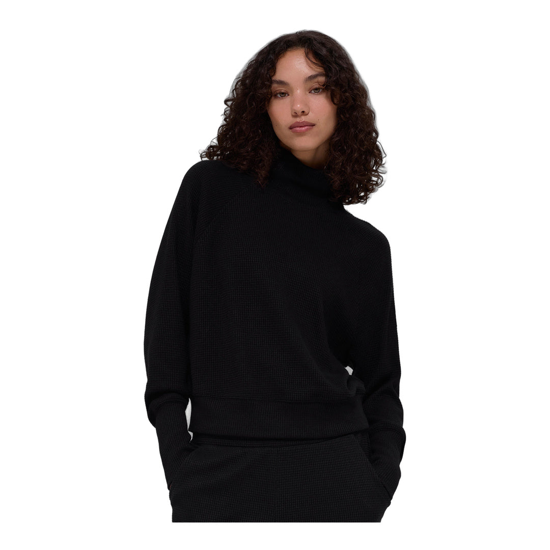 alo Waffle Weekend Escape Mock Neck Long Sleeve - Black