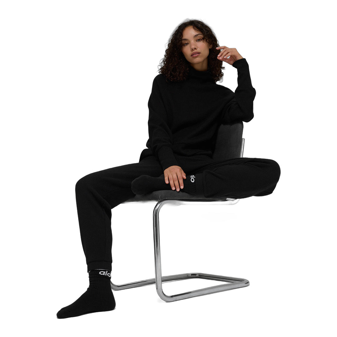 alo Waffle Weekend Escape Mock Neck Long Sleeve - Black