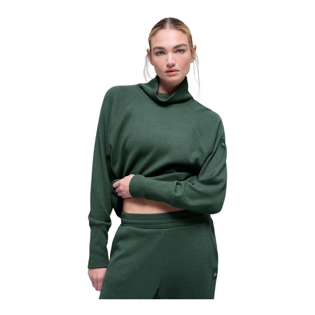 alo Waffle Weekend Escape Mock Neck Long Sleeve - Clover Green