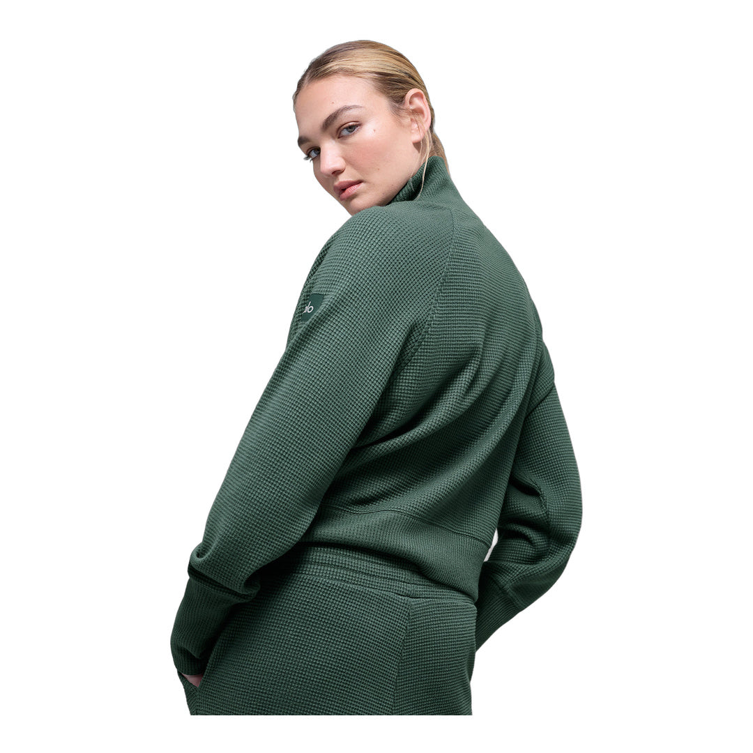 alo Waffle Weekend Escape Mock Neck Long Sleeve - Clover Green