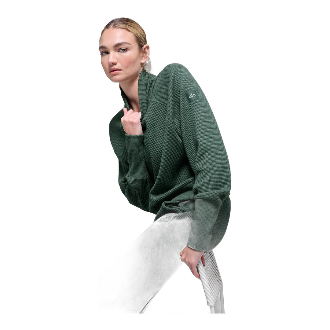 alo Waffle Weekend Escape Mock Neck Long Sleeve - Clover Green