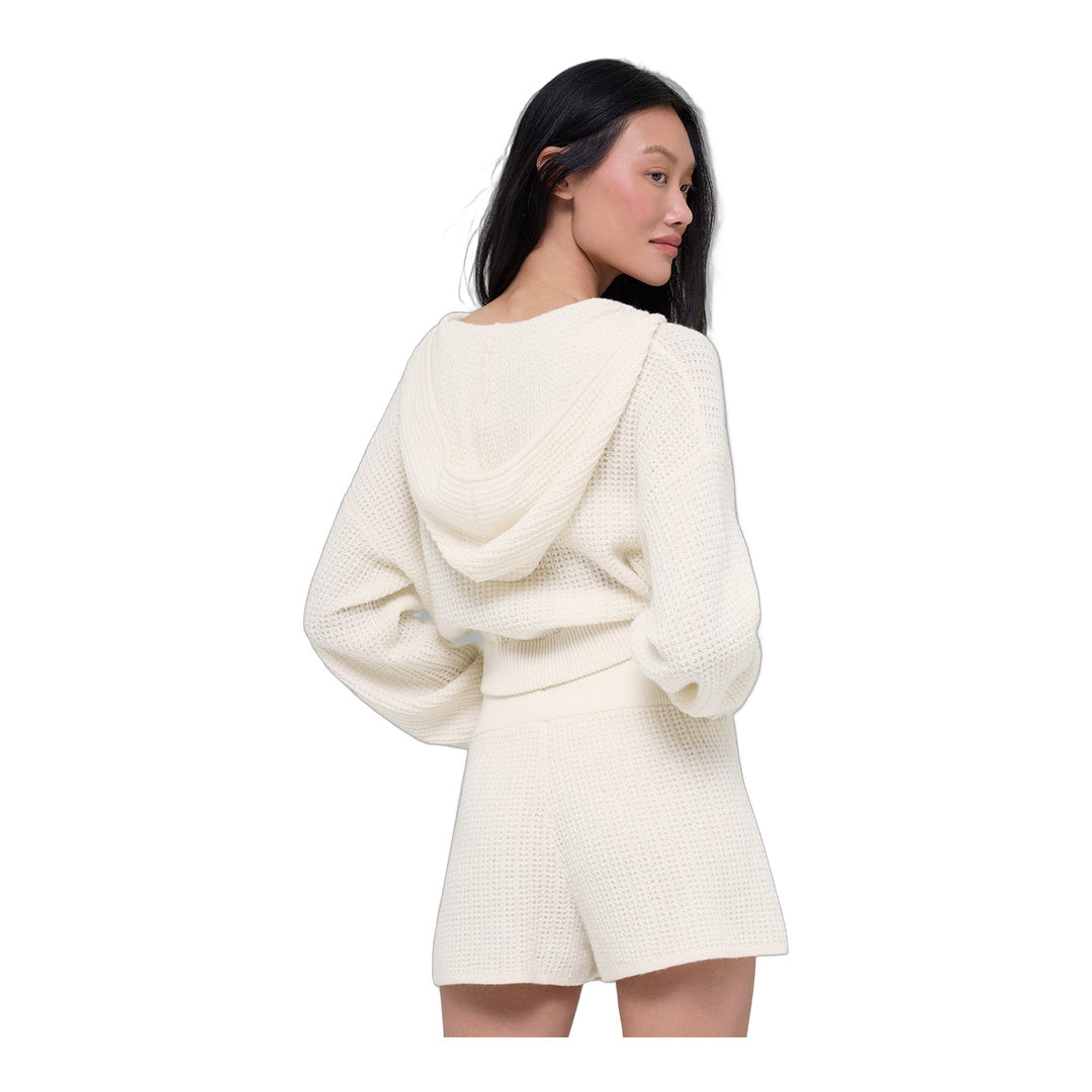 alo Cashmere Plush Waffle Full Zip Hoodie - Ivory