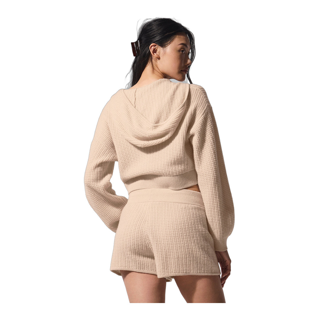 alo Cashmere Plush Waffle Full Zip Hoodie - Macadamia Blush