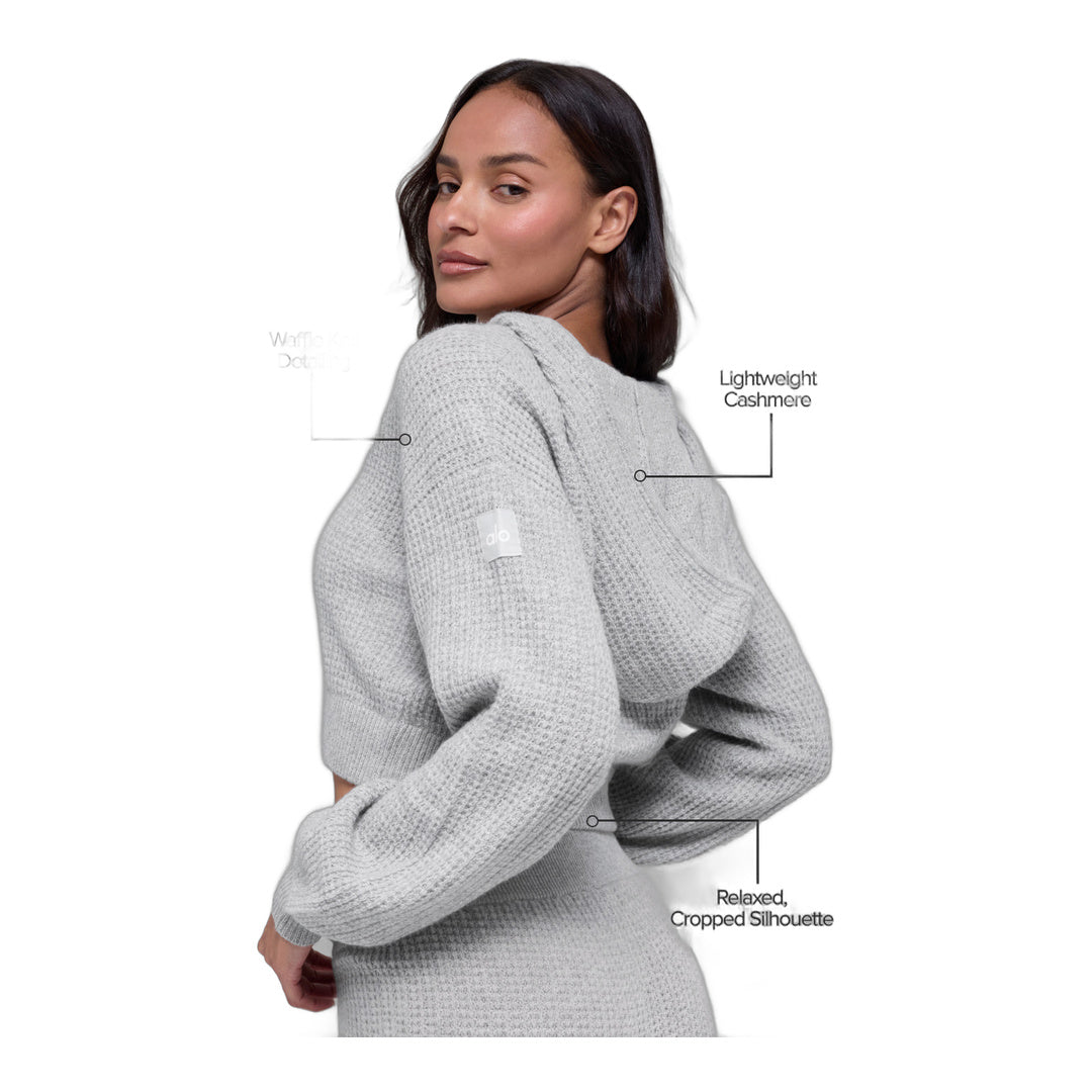 alo Cashmere Plush Waffle Full Zip Hoodie - Athletic Heather Grey