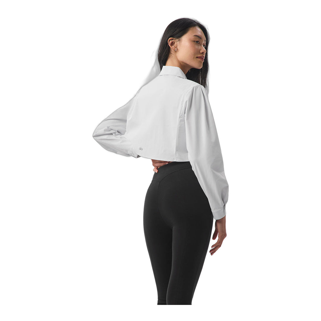 alo Cropped Take Me Out Button Up - White