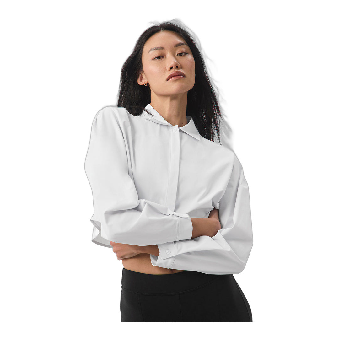 alo Cropped Take Me Out Button Up - White