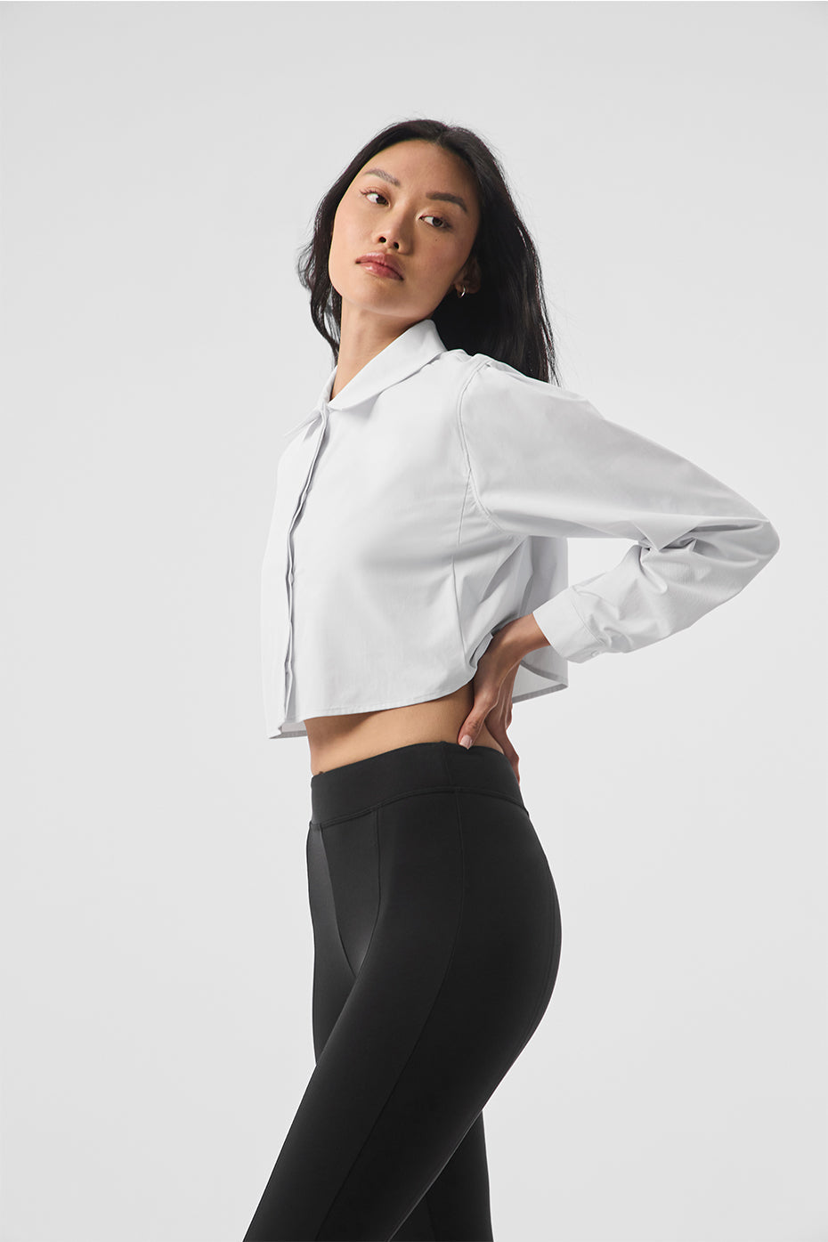 alo Cropped Take Me Out Button Up - White