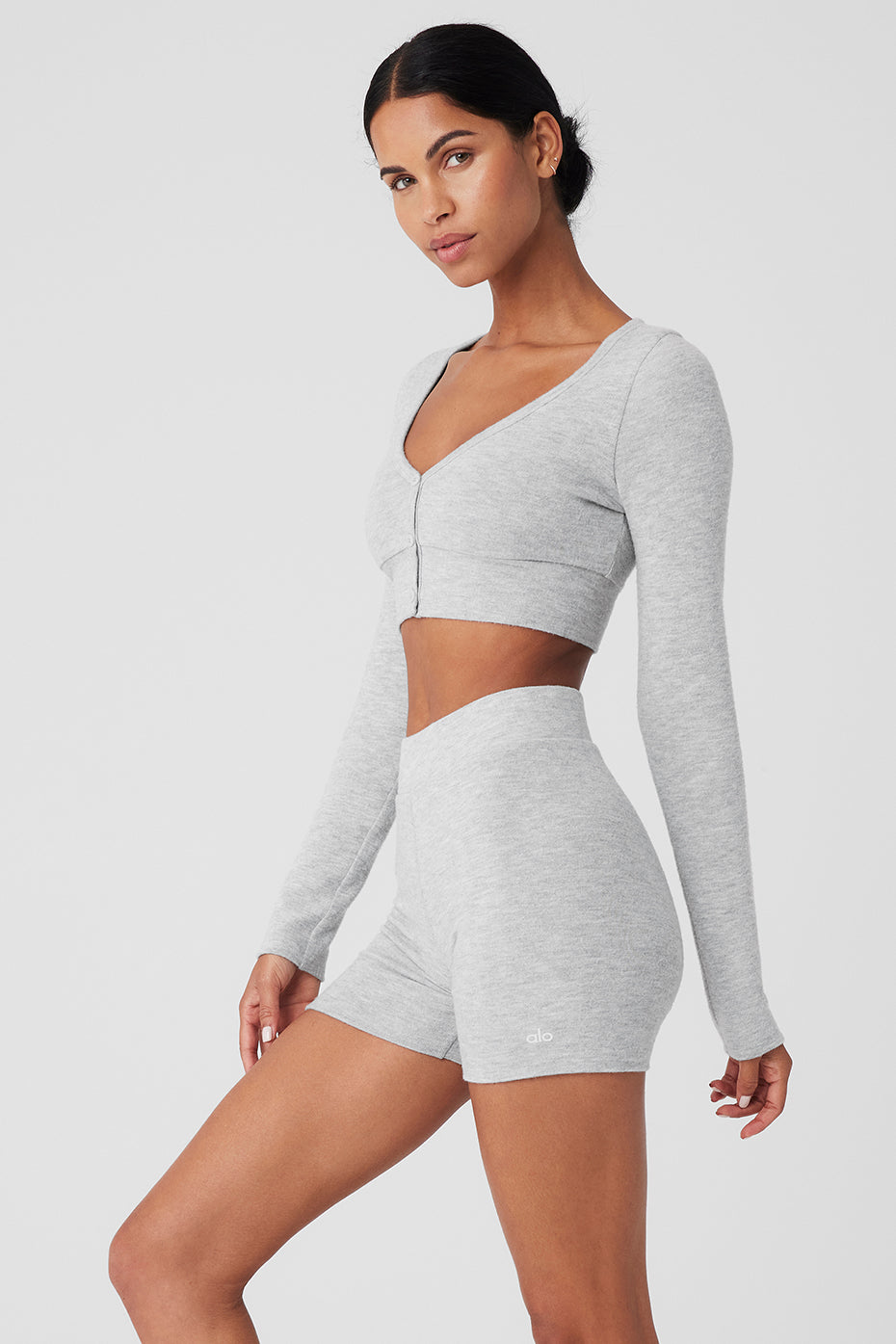 alo Alolux Cropped Me Time Cardigan - Athletic Heather Grey