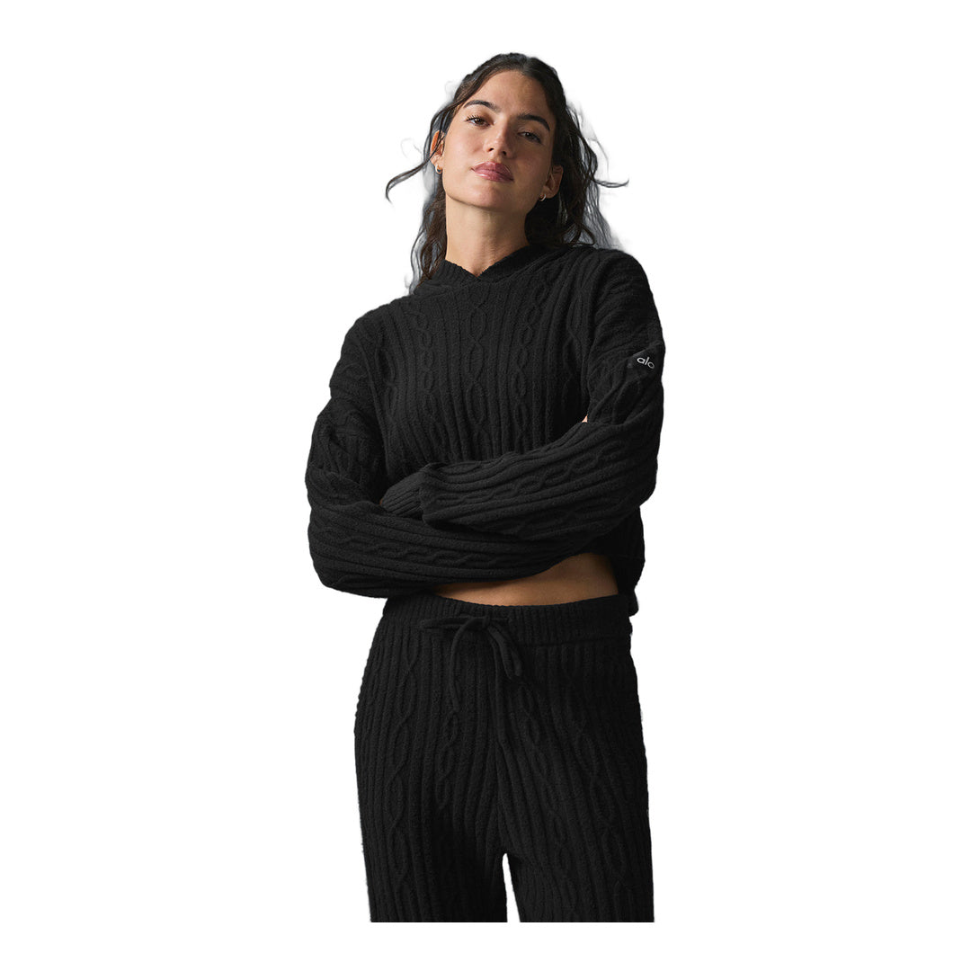 alo Cable Knit Winter Bliss Hoodie - Black