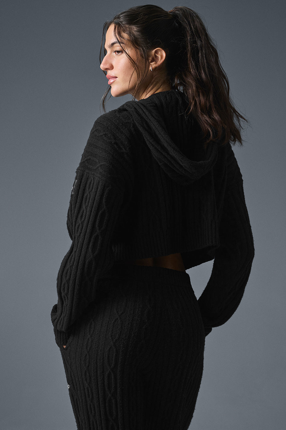 alo Cable Knit Winter Bliss Hoodie - Black