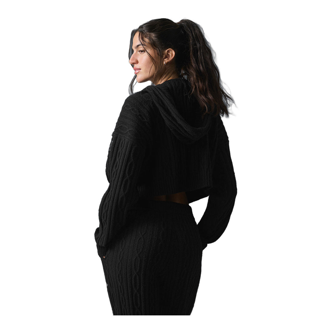 alo Cable Knit Winter Bliss Hoodie - Black