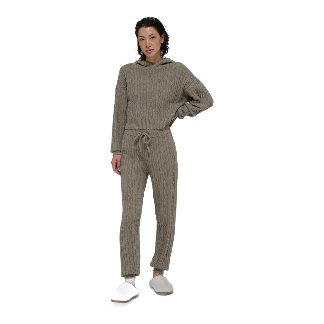 alo Cable Knit Winter Bliss Hoodie - Light Cocoa