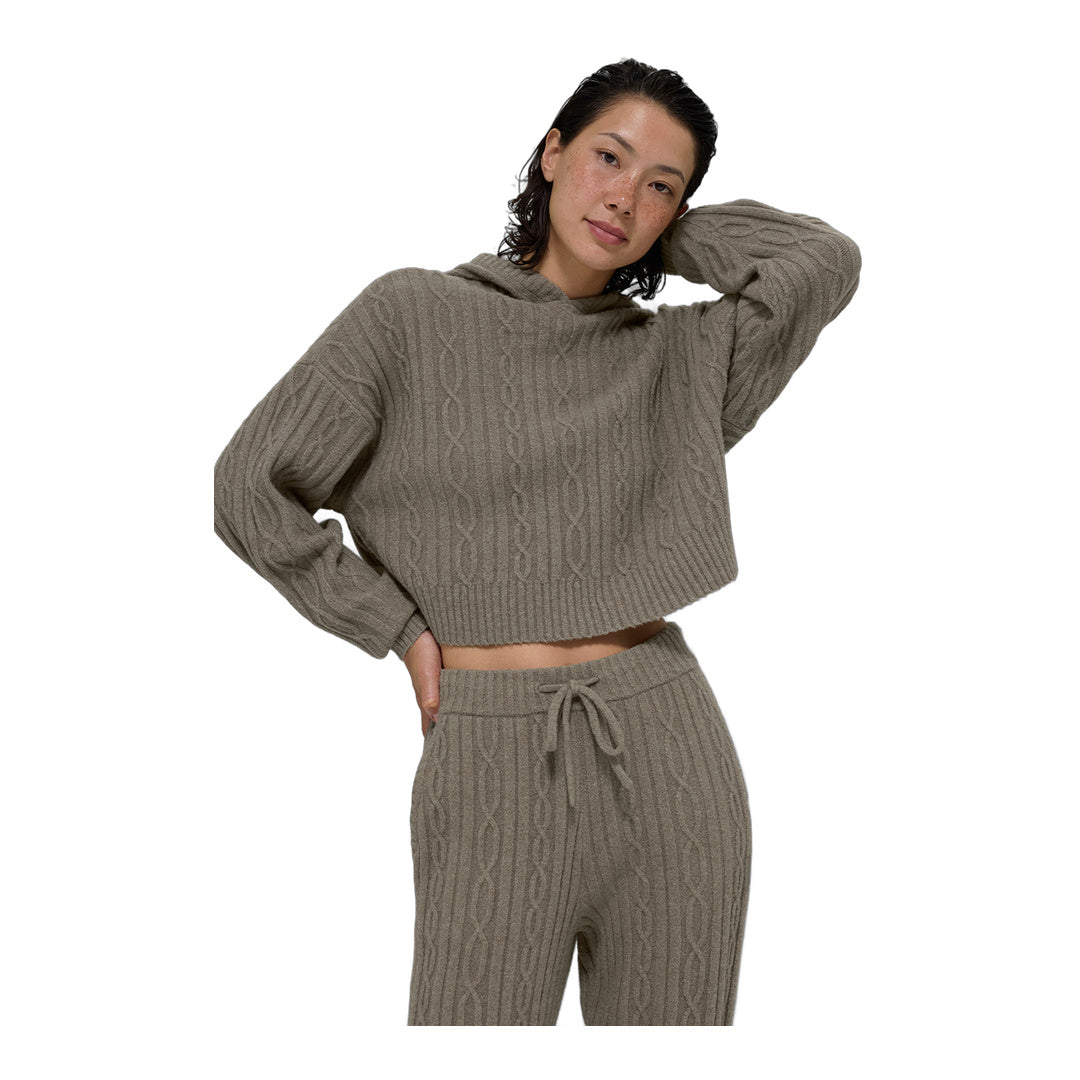 alo Cable Knit Winter Bliss Hoodie - Light Cocoa