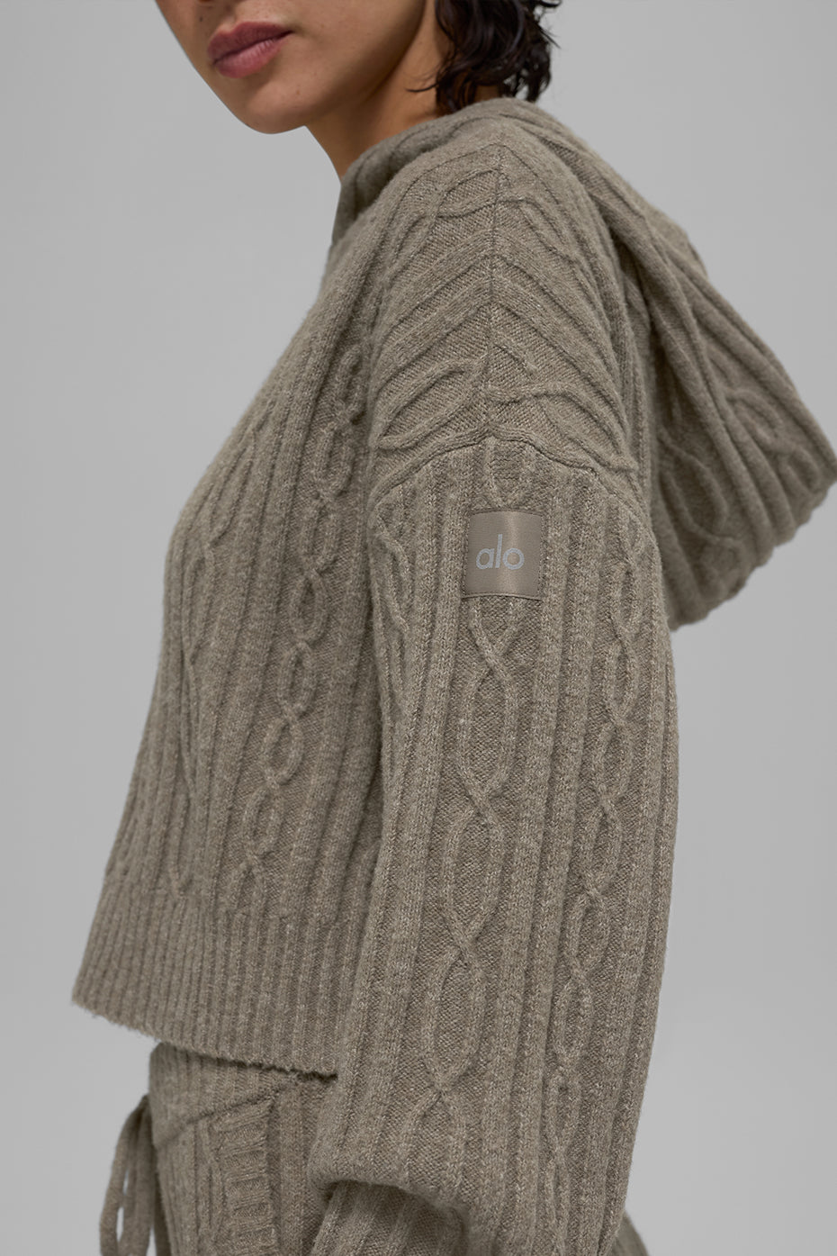alo Cable Knit Winter Bliss Hoodie - Light Cocoa