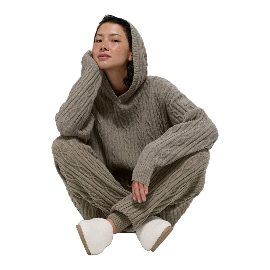 alo Cable Knit Winter Bliss Hoodie - Light Cocoa