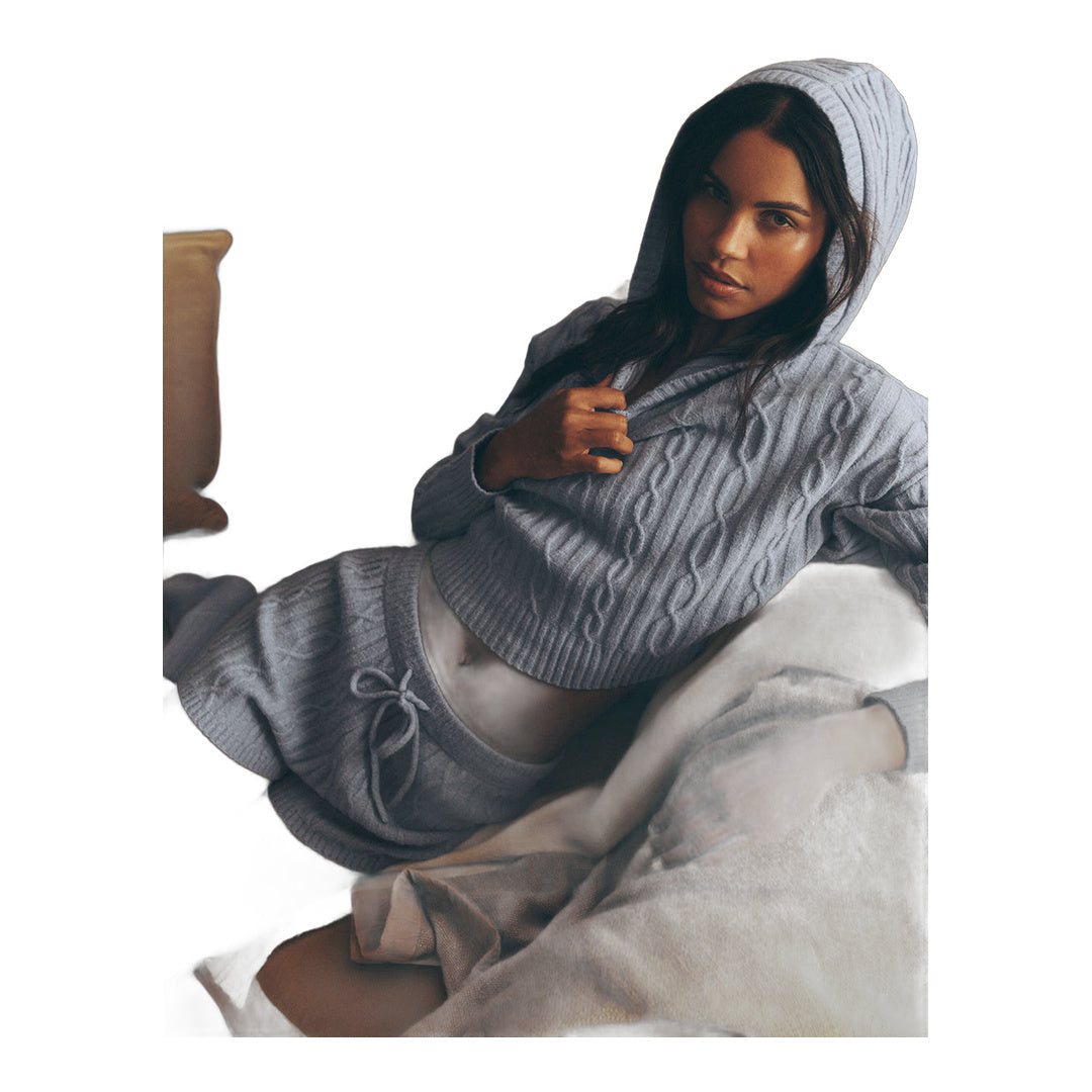 alo Cable Knit Winter Bliss Hoodie - Winter Frost