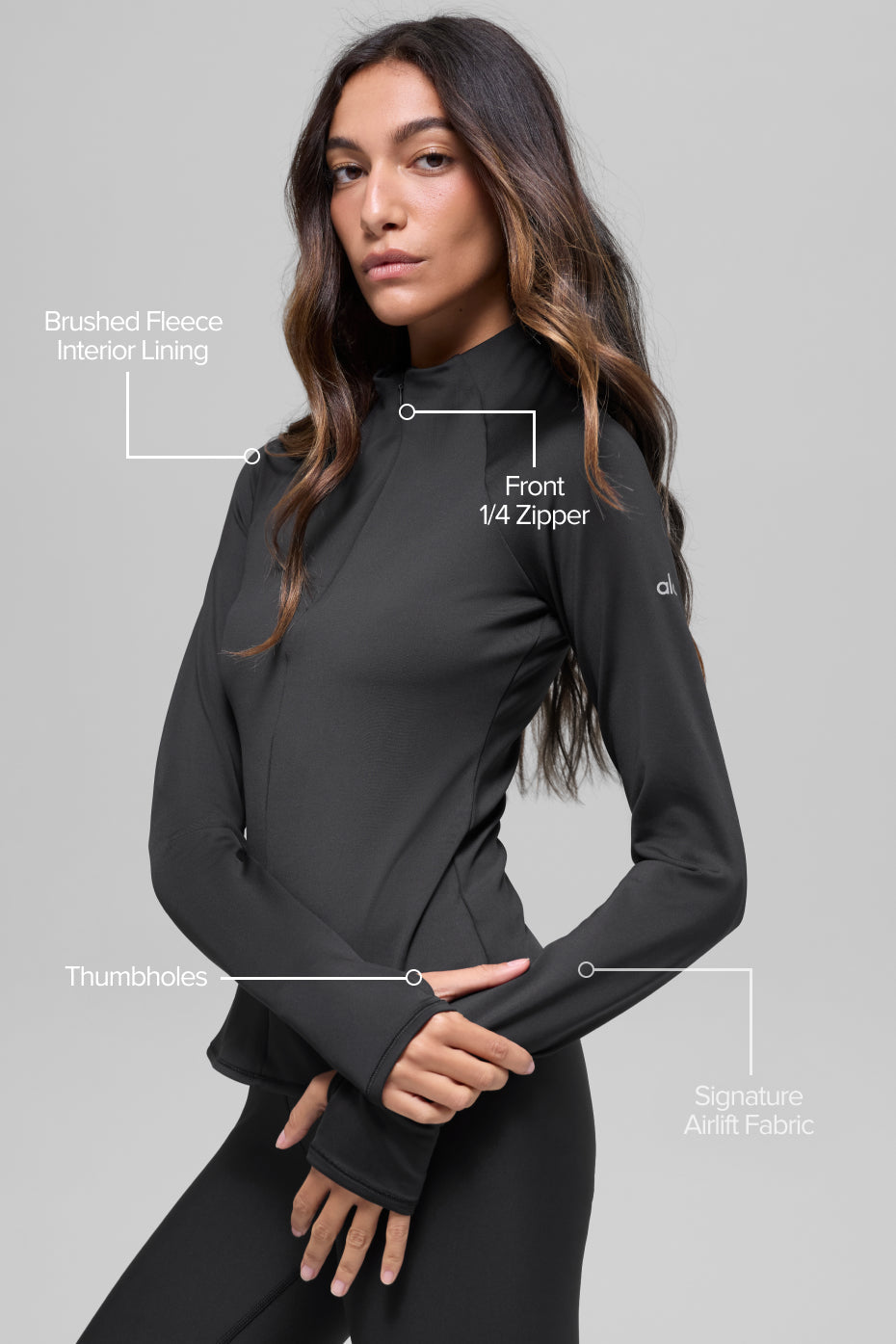 alo Airlift Winter Warm 1/4 Zip Long Sleeve - Black