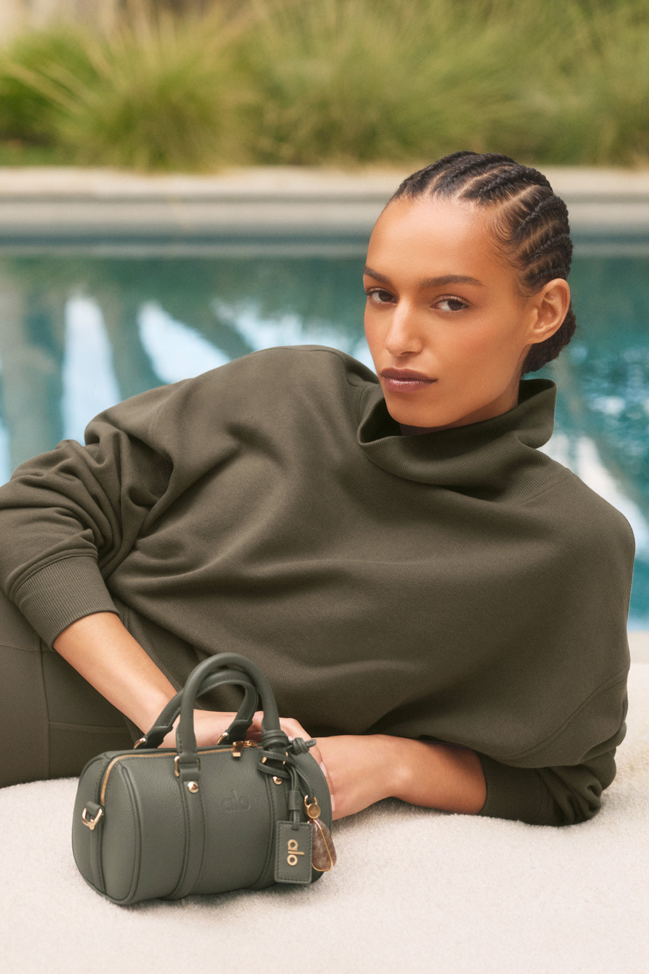 alo Hazy Mock Neck Pullover - Olive Tree