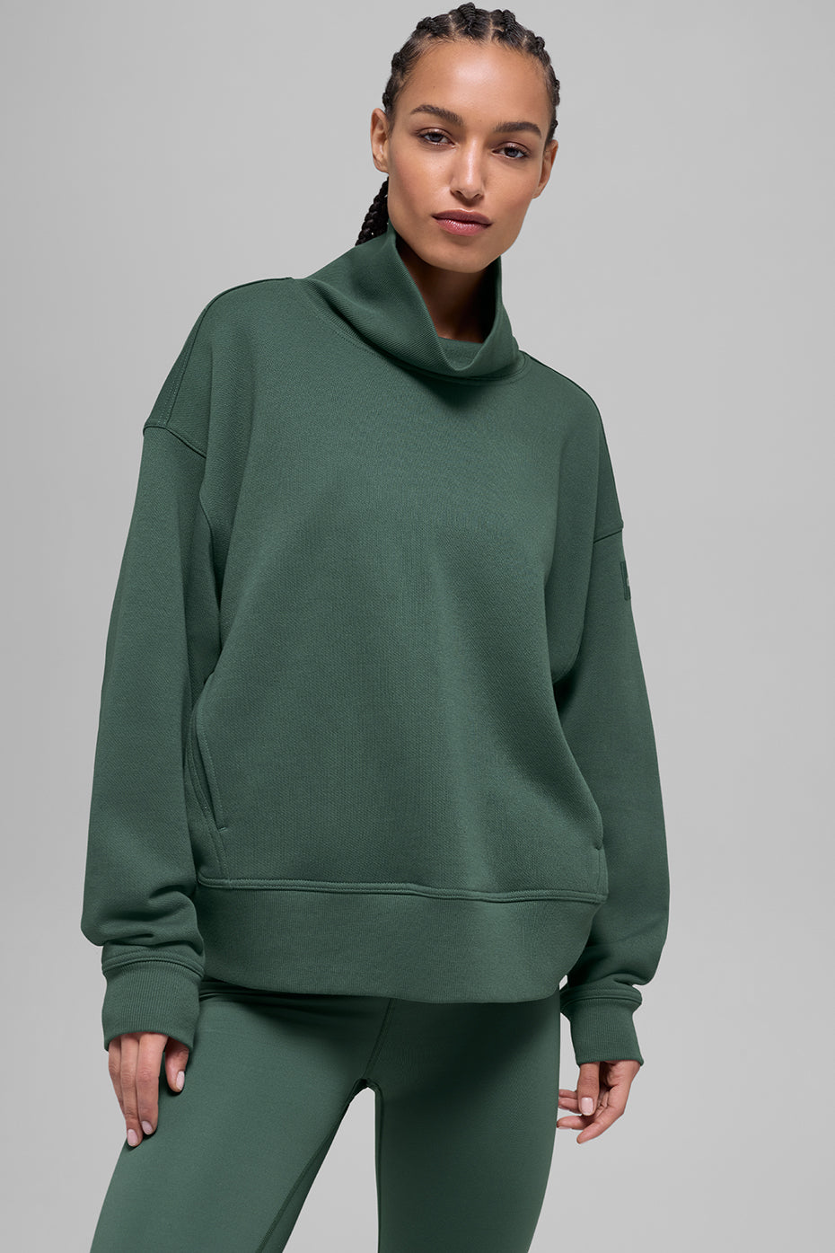 alo Hazy Mock Neck Pullover - Clover Green