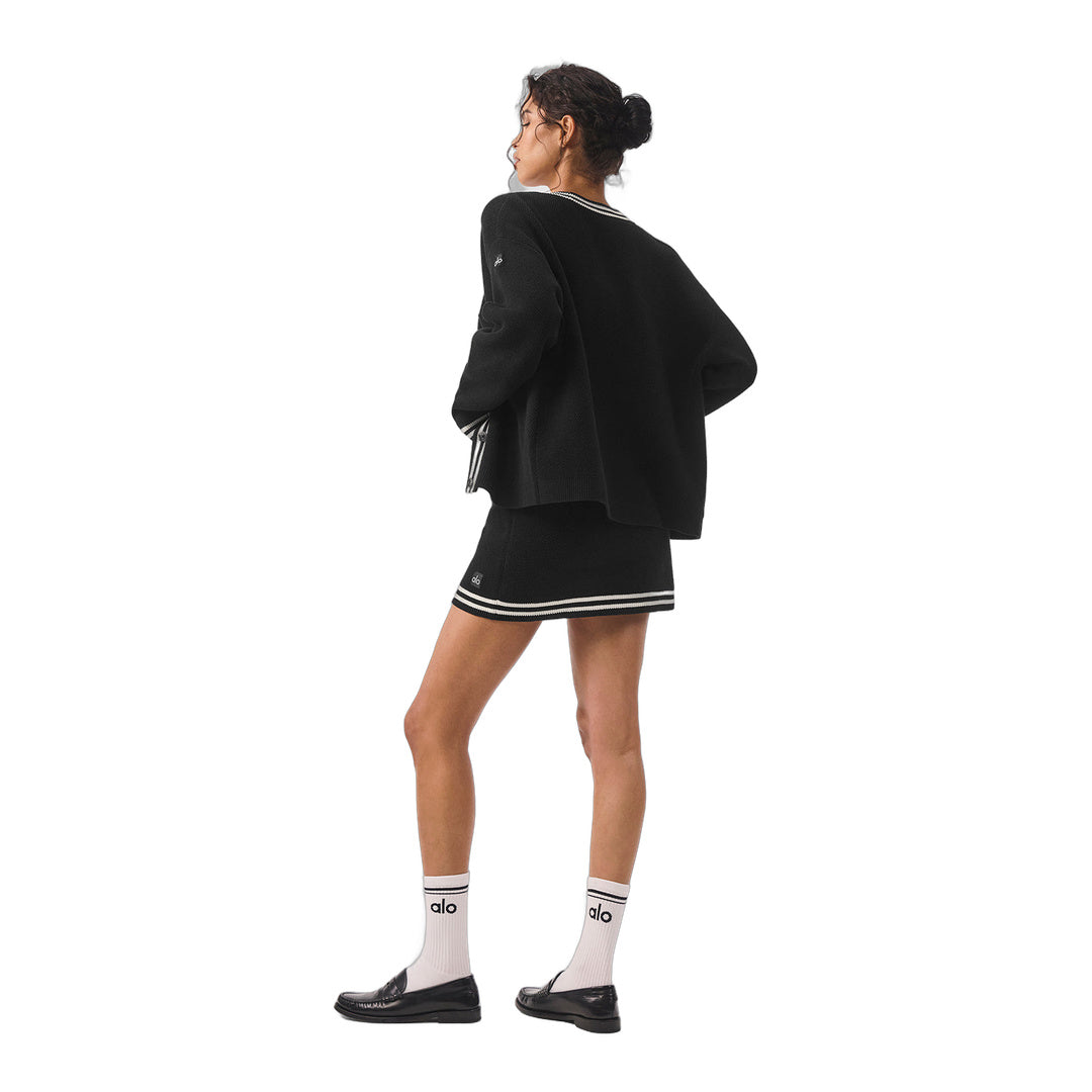 alo Tennis Club Sweater Knit Cardigan - Black/Ivory