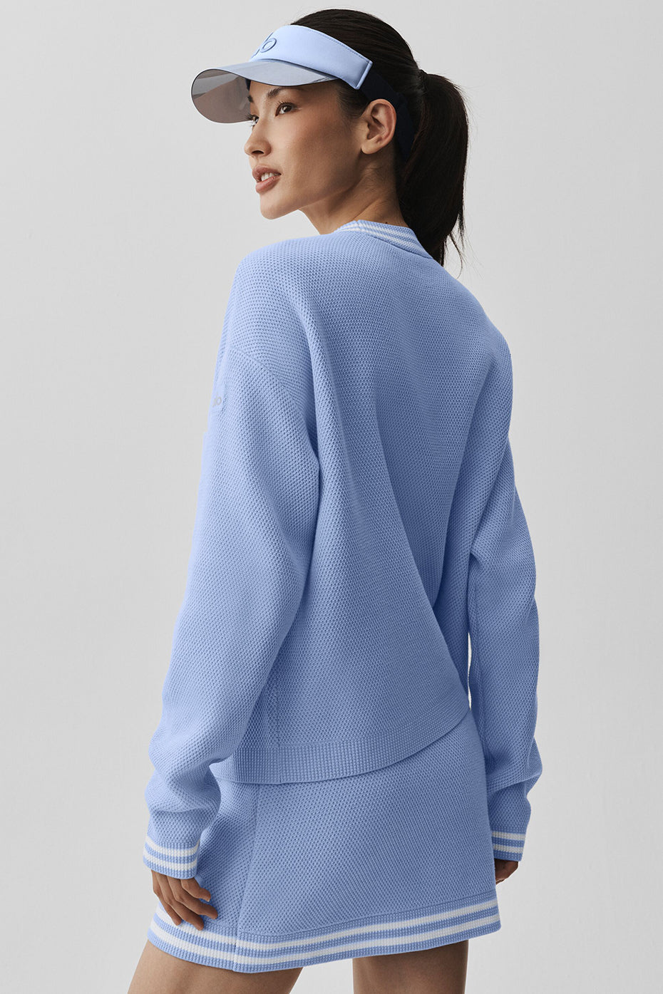 alo Tennis Club Sweater Knit Cardigan - Light Provence Blue/White