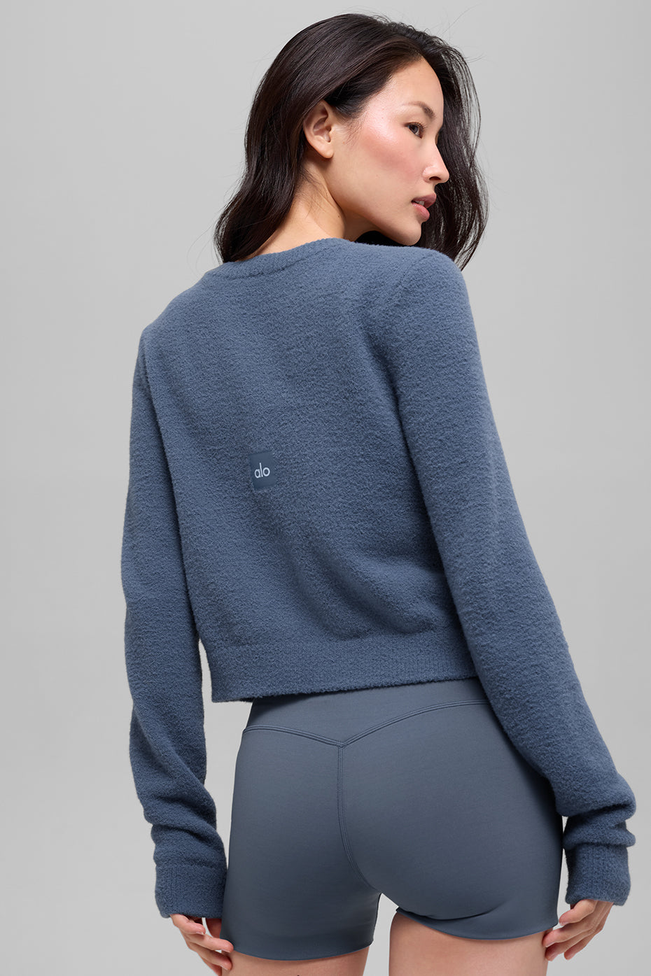 alo Snuggle Up Sweater Cropped Cardigan - Bluestone