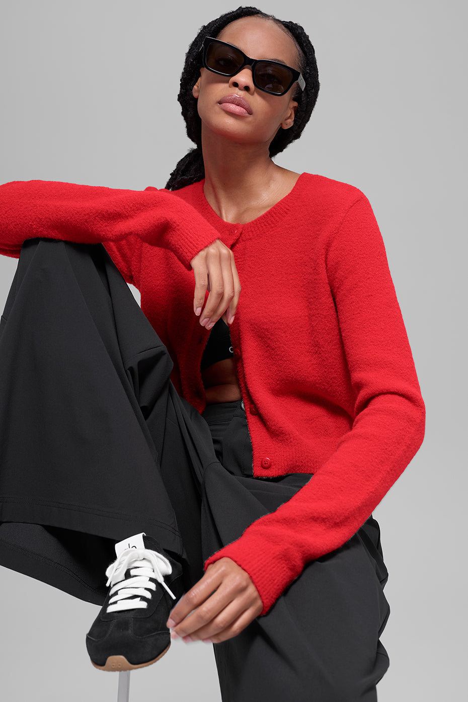 alo Snuggle Up Sweater Cropped Cardigan - Bright Red