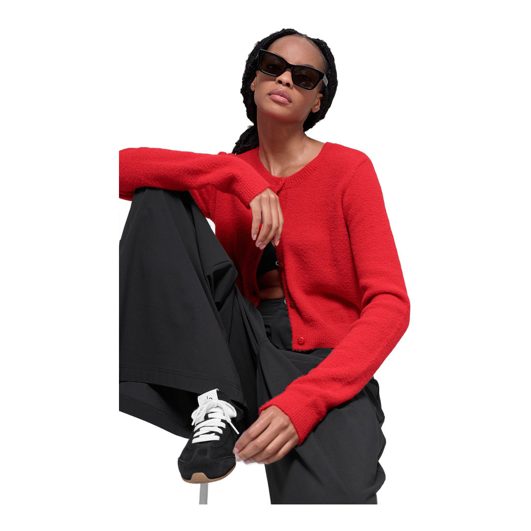 alo Snuggle Up Sweater Cropped Cardigan - Bright Red
