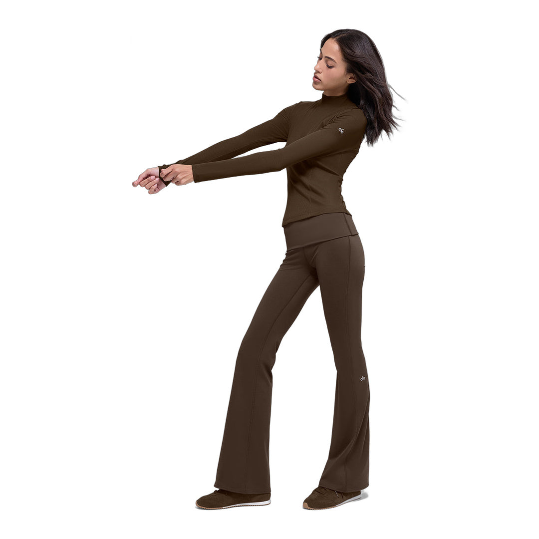 alo Ribbed Mesmerize Mock Neck Long Sleeve - Espresso