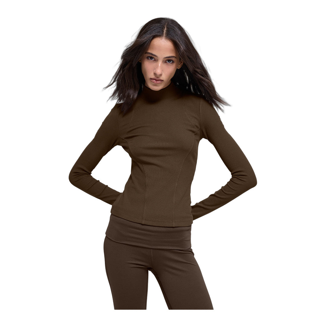 alo Ribbed Mesmerize Mock Neck Long Sleeve - Espresso