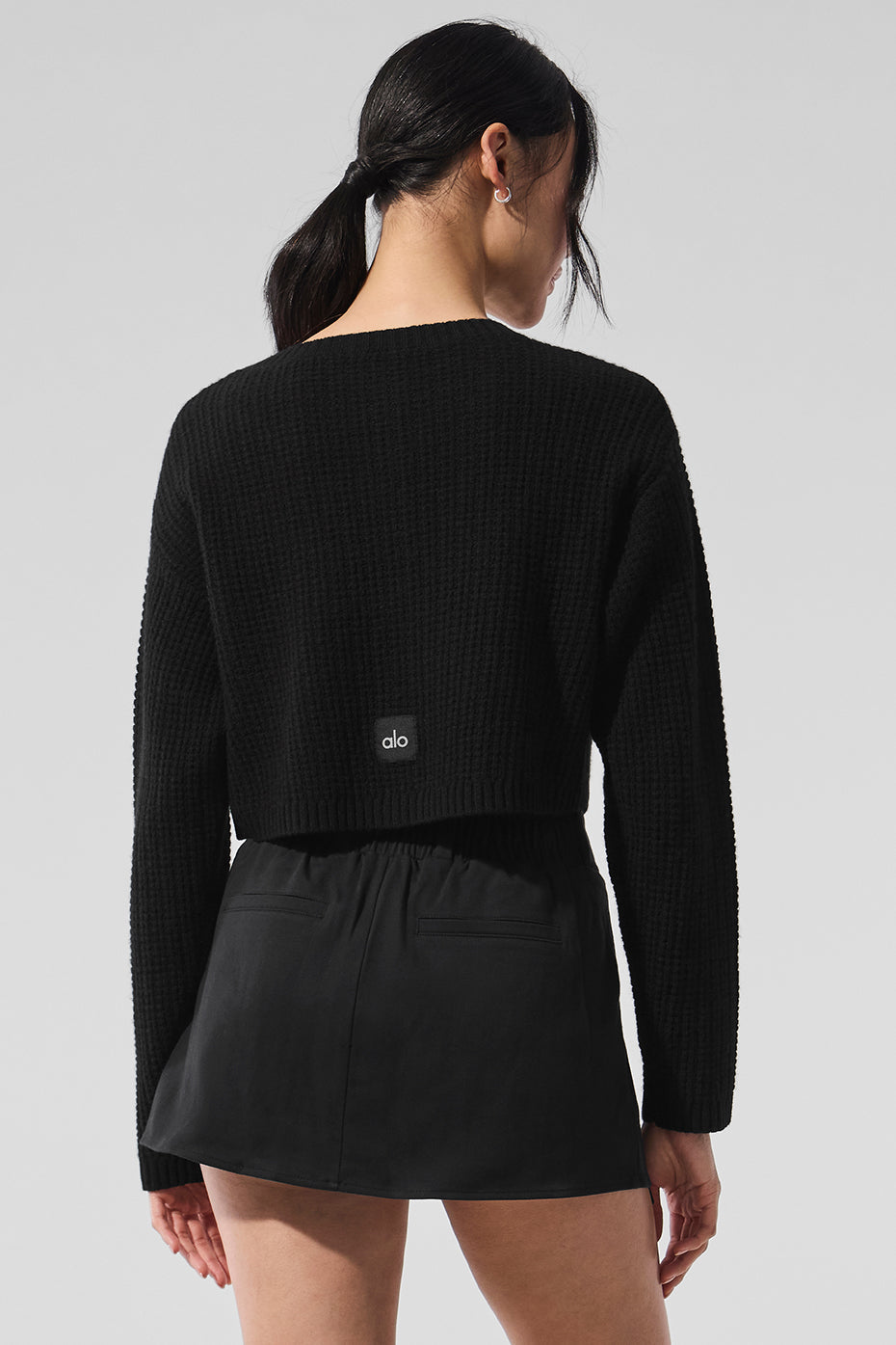 alo Cashmere Plush Waffle Cardigan - Black