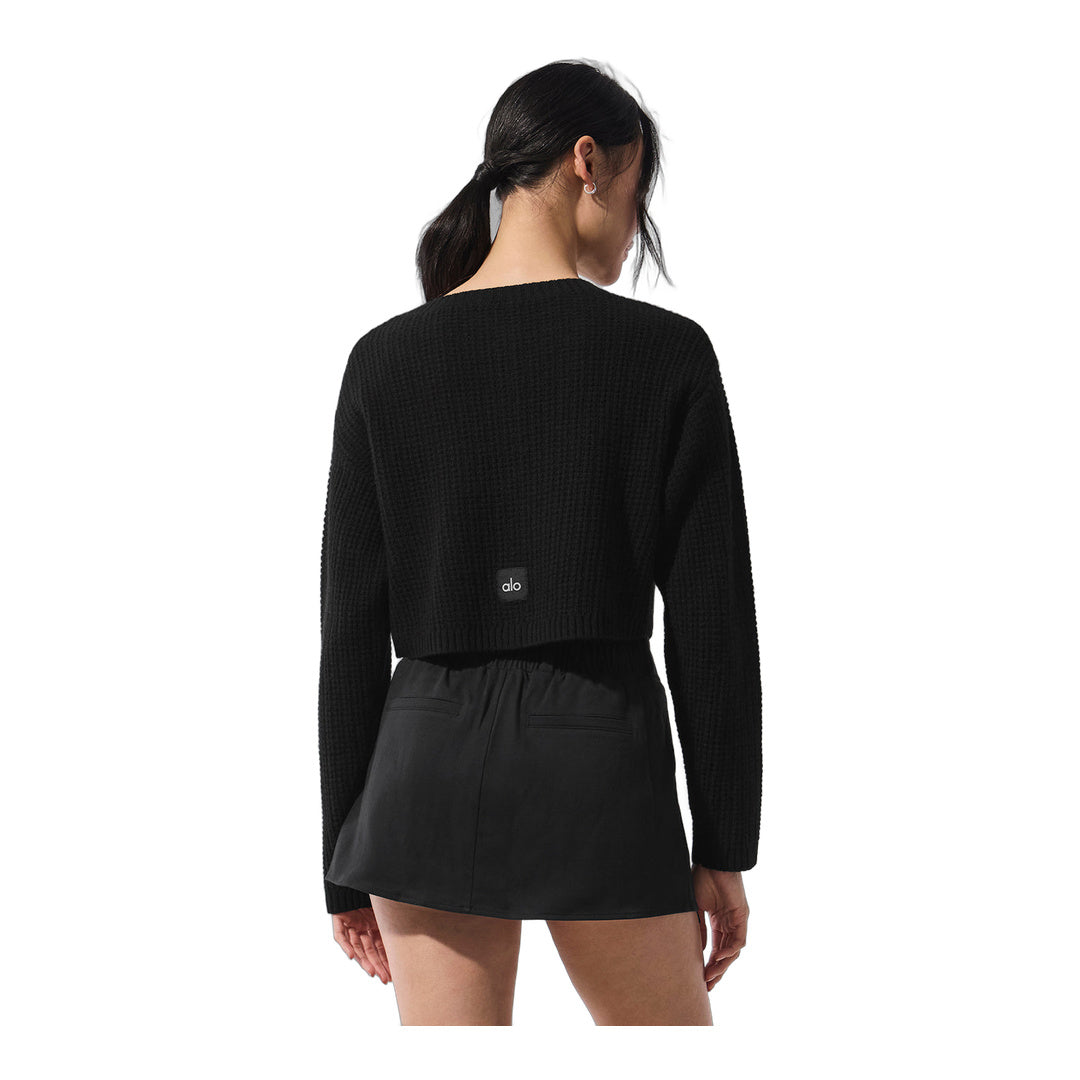 alo Cashmere Plush Waffle Cardigan - Black
