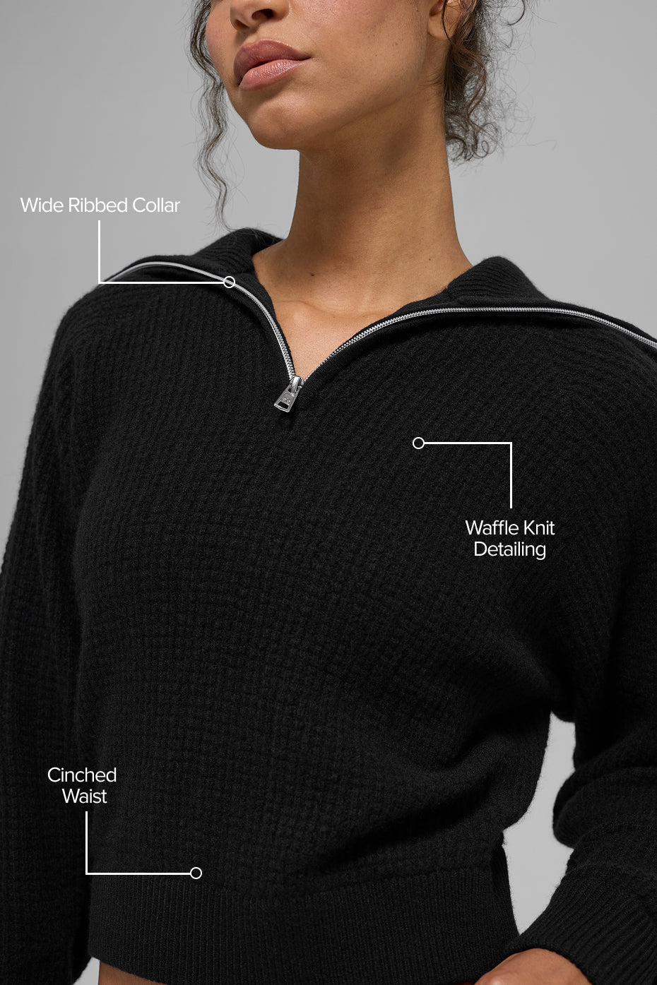 alo Cashmere Plush Waffle 1/4 Zip Pullover - Black