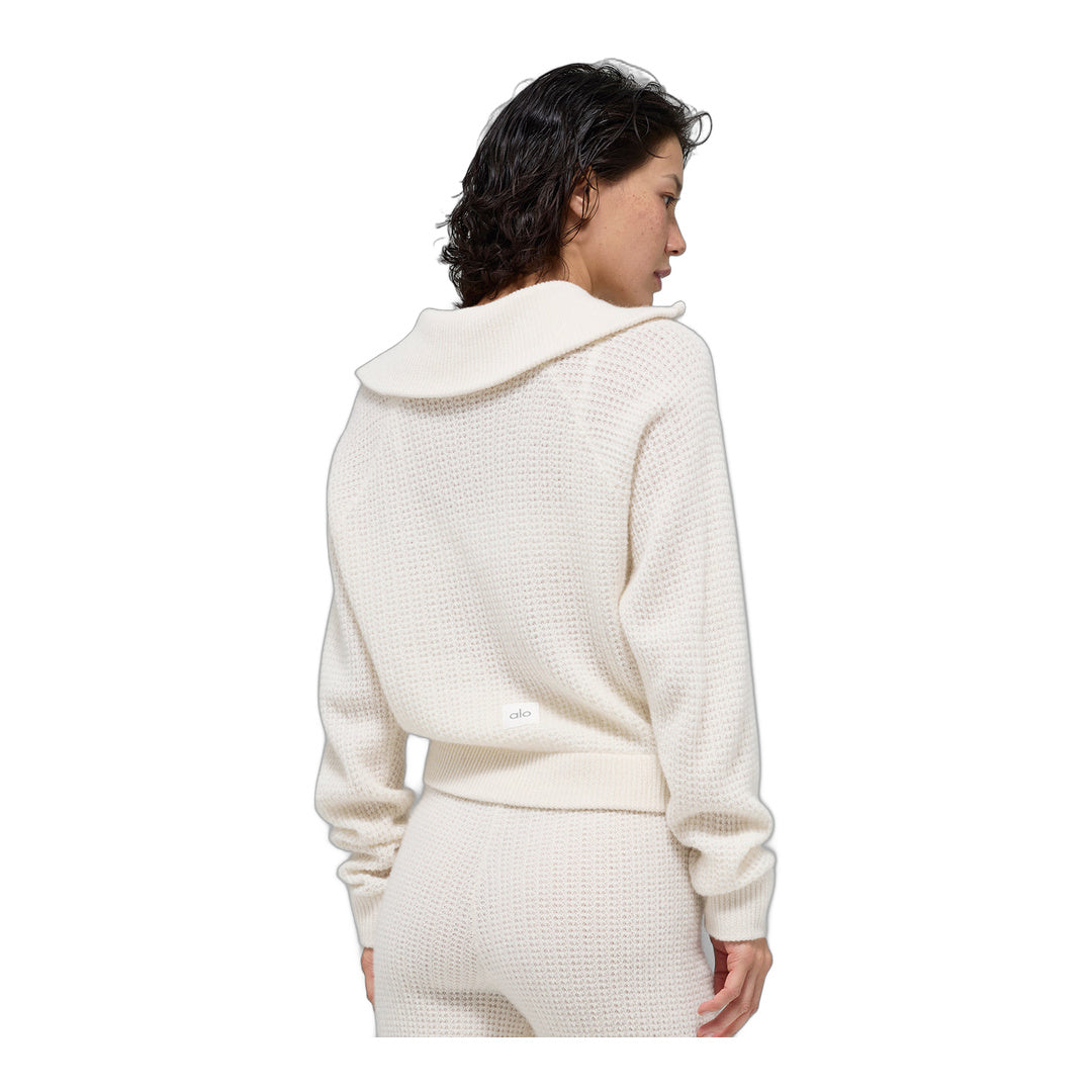 alo Cashmere Plush Waffle 1/4 Zip Pullover - Ivory