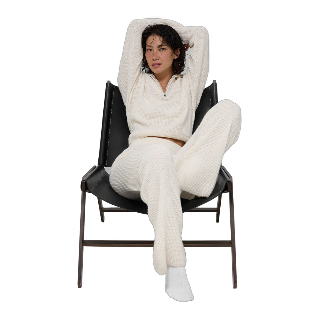 alo Cashmere Plush Waffle 1/4 Zip Pullover - Ivory