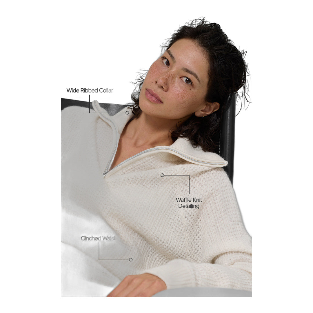 alo Cashmere Plush Waffle 1/4 Zip Pullover - Ivory