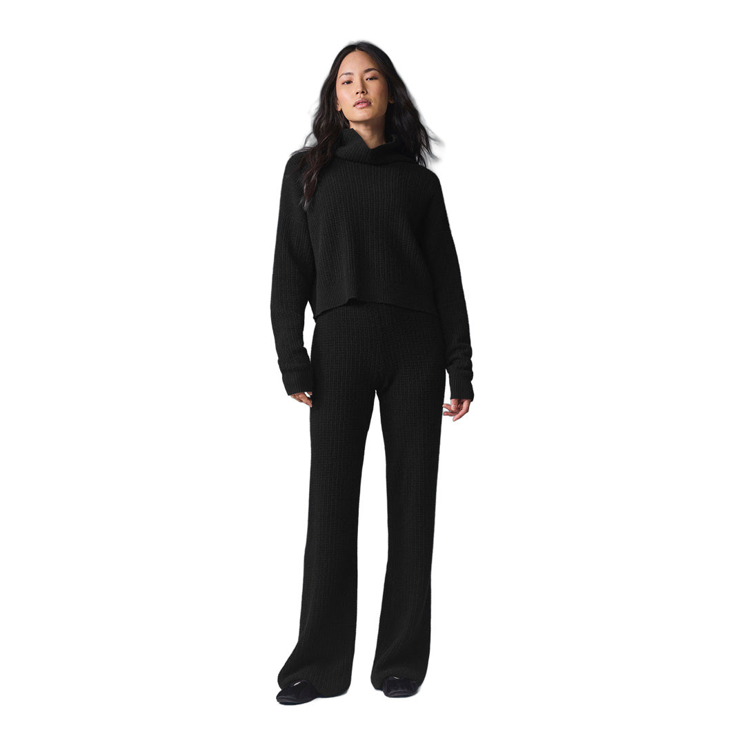 alo Cashmere Plush Waffle Turtleneck Pullover - Black