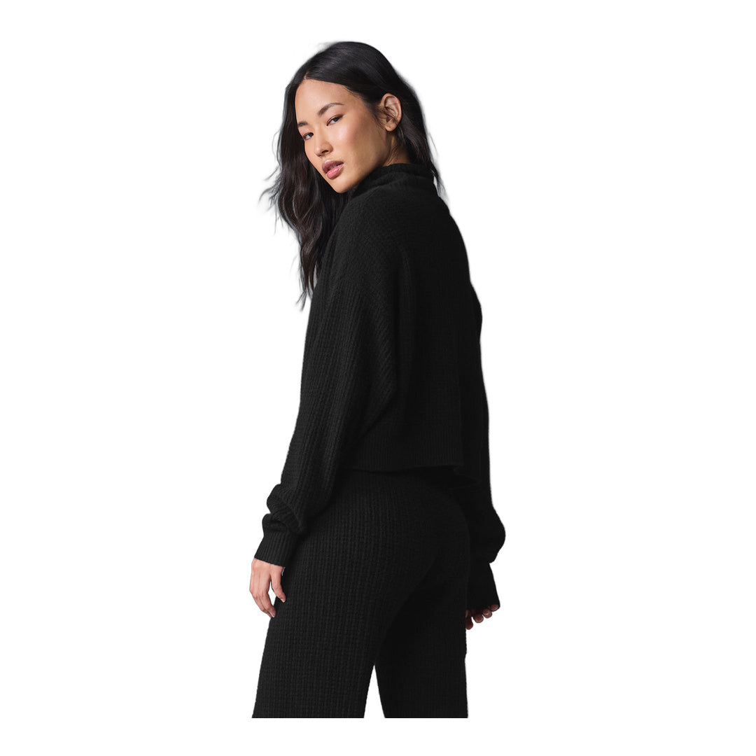 alo Cashmere Plush Waffle Turtleneck Pullover - Black