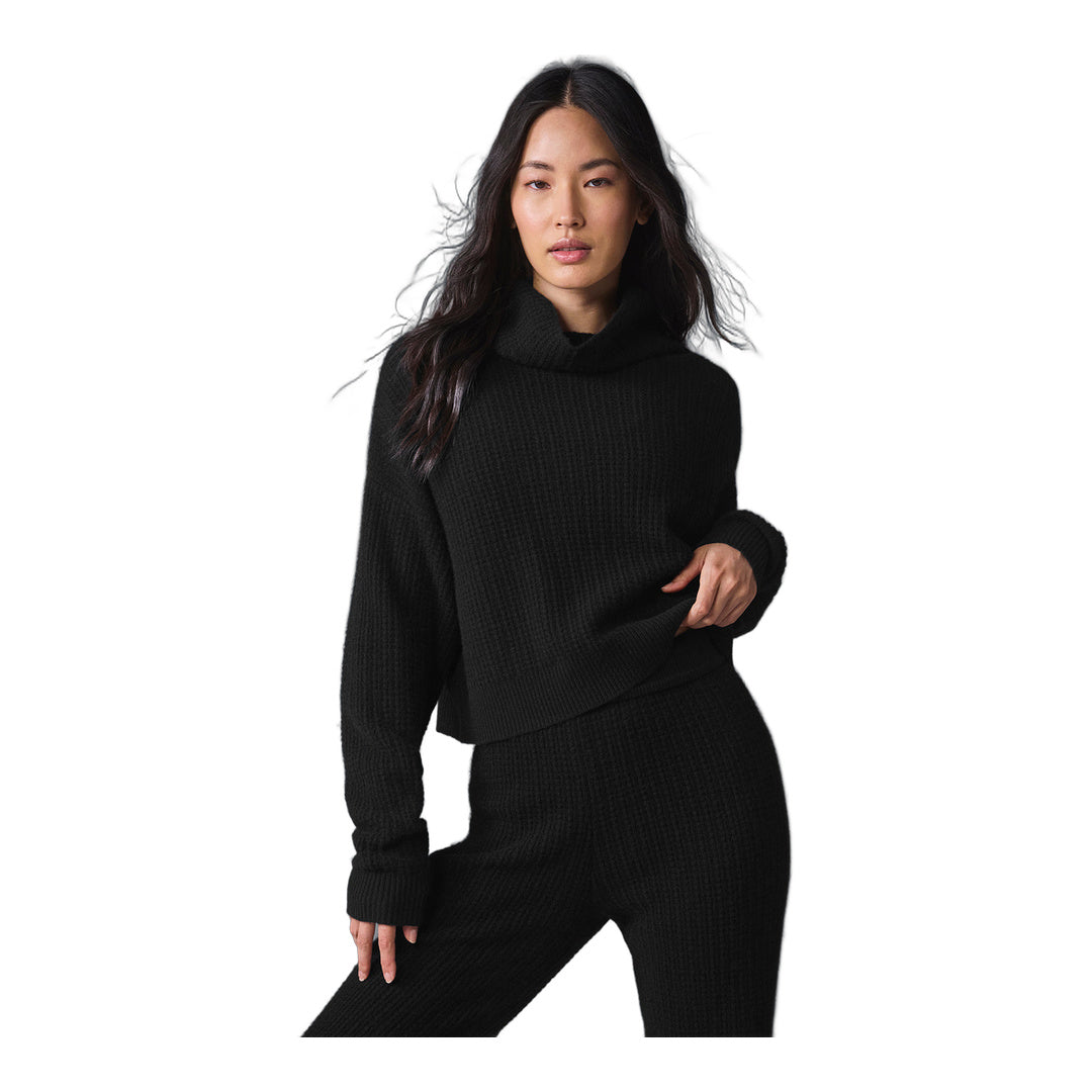alo Cashmere Plush Waffle Turtleneck Pullover - Black
