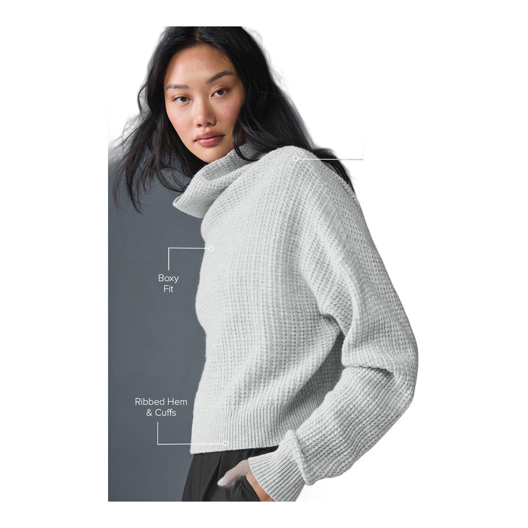 alo Cashmere Plush Waffle Turtleneck Pullover - Athletic Heather Grey