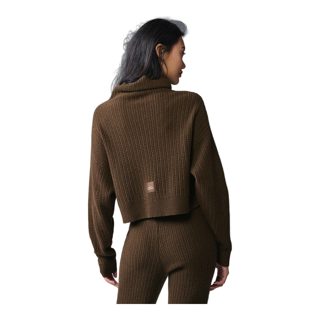 alo Cashmere Plush Waffle Turtleneck Pullover - Espresso