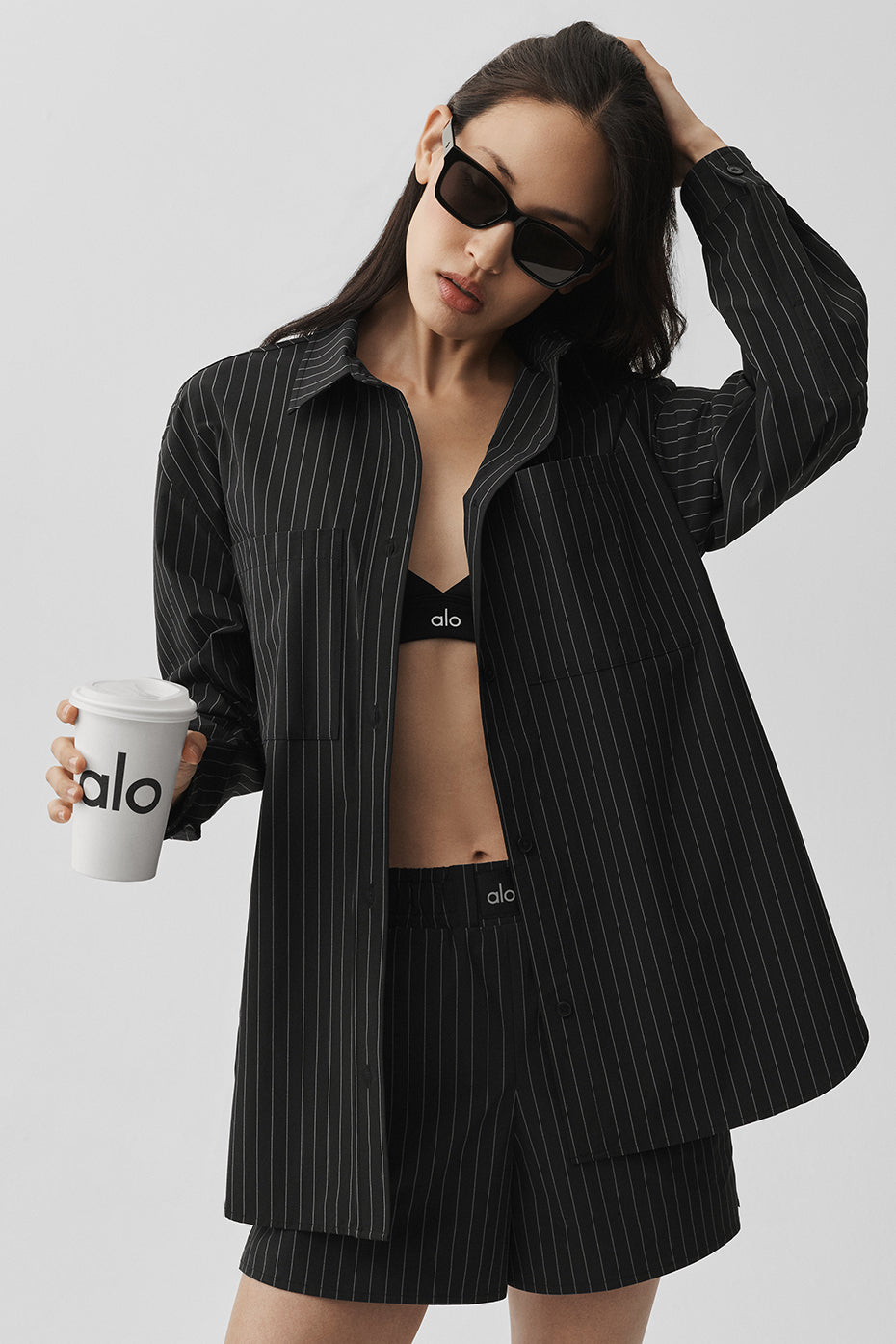 alo Pinstripe Daylight Button Down Long Sleeve - Black/Titanium