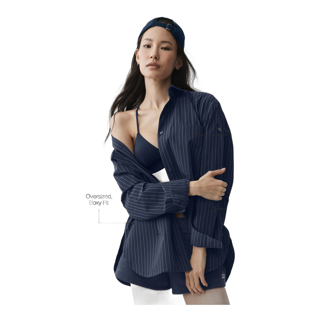 alo Pinstripe Daylight Button Down Long Sleeve - Navy/Ivory