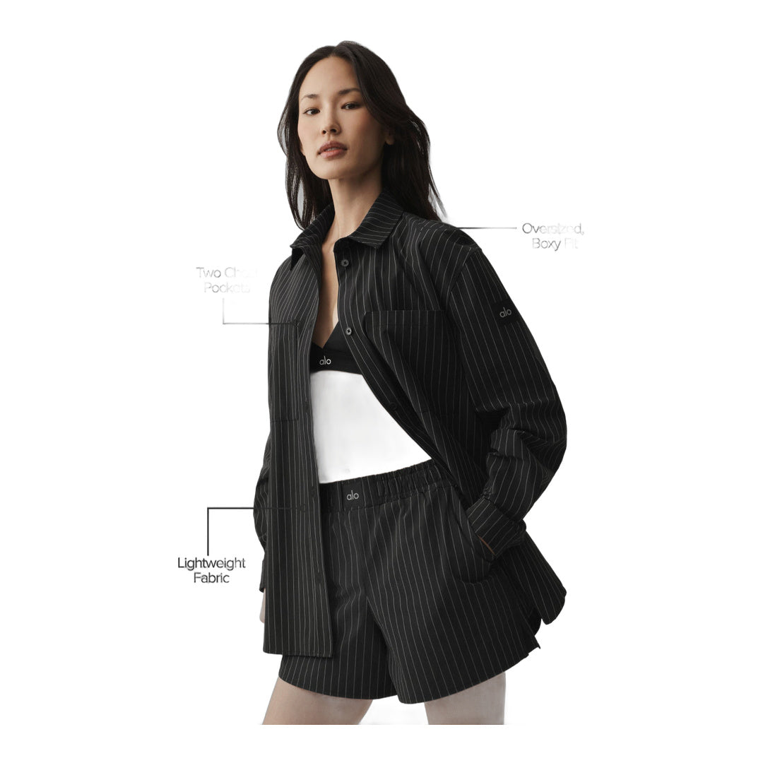 alo Pinstripe Daylight Button Down Long Sleeve - Black/Titanium
