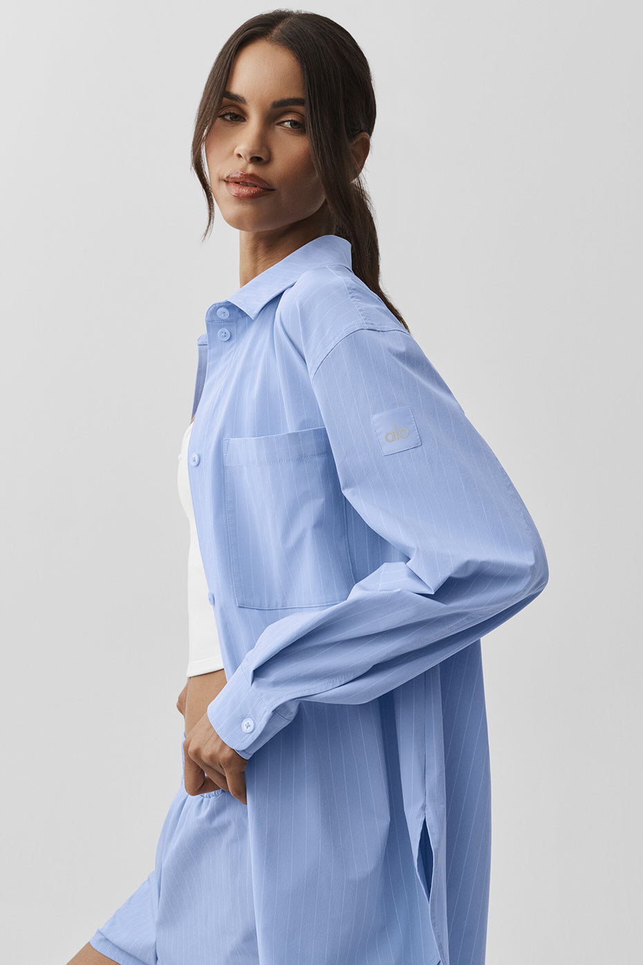 alo Pinstripe Daylight Button Down Long Sleeve - Light Provence Blue/White