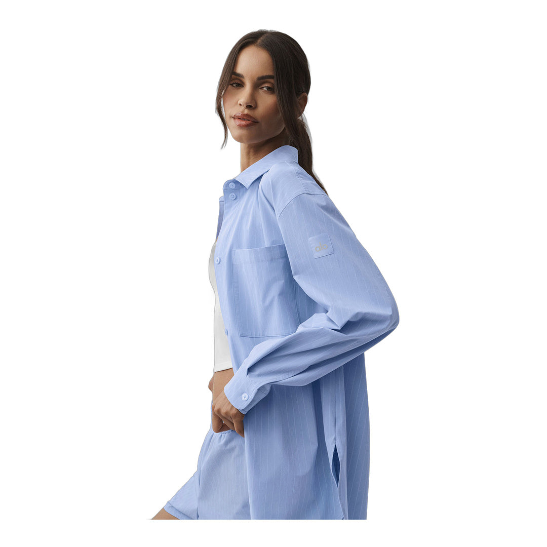 alo Pinstripe Daylight Button Down Long Sleeve - Light Provence Blue/White